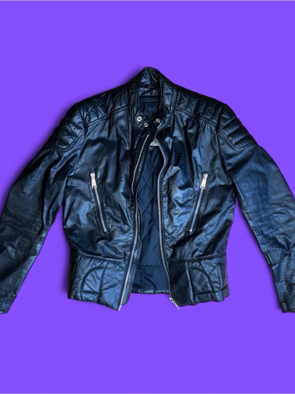 Sears Black Quilted Leather Bomber Jacket vintage